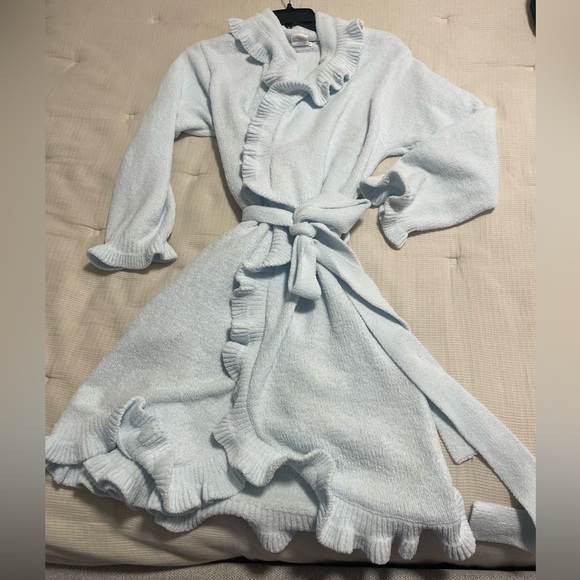 36" Ruffle Softies Chenille Robe, light blue, XS - Picture 4 of 6